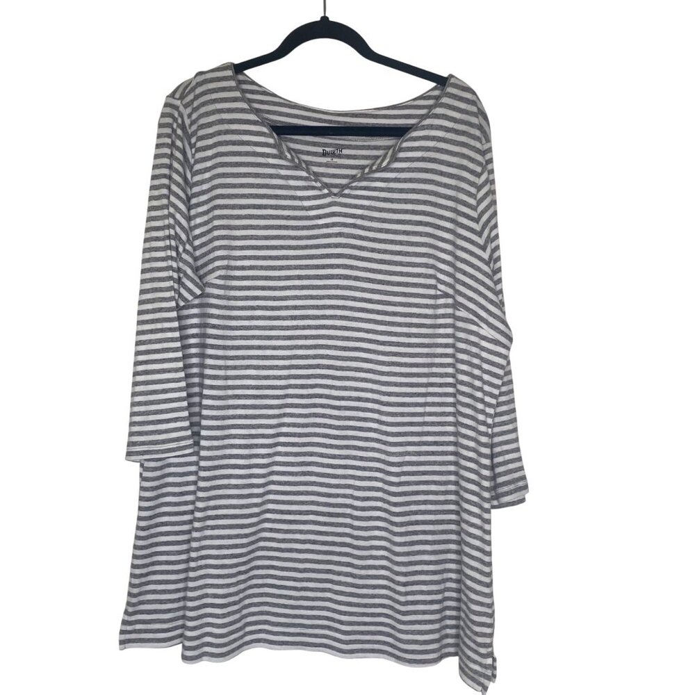 Duluth Tunic Top Womens IX Striped Gray White Cotton Comfy‎